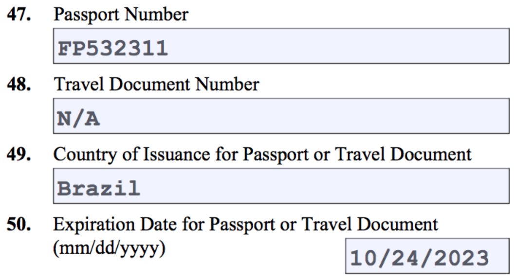 form i 130 travel document number