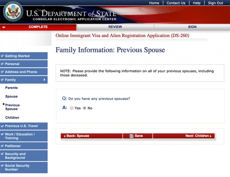 ds 260 visa application form